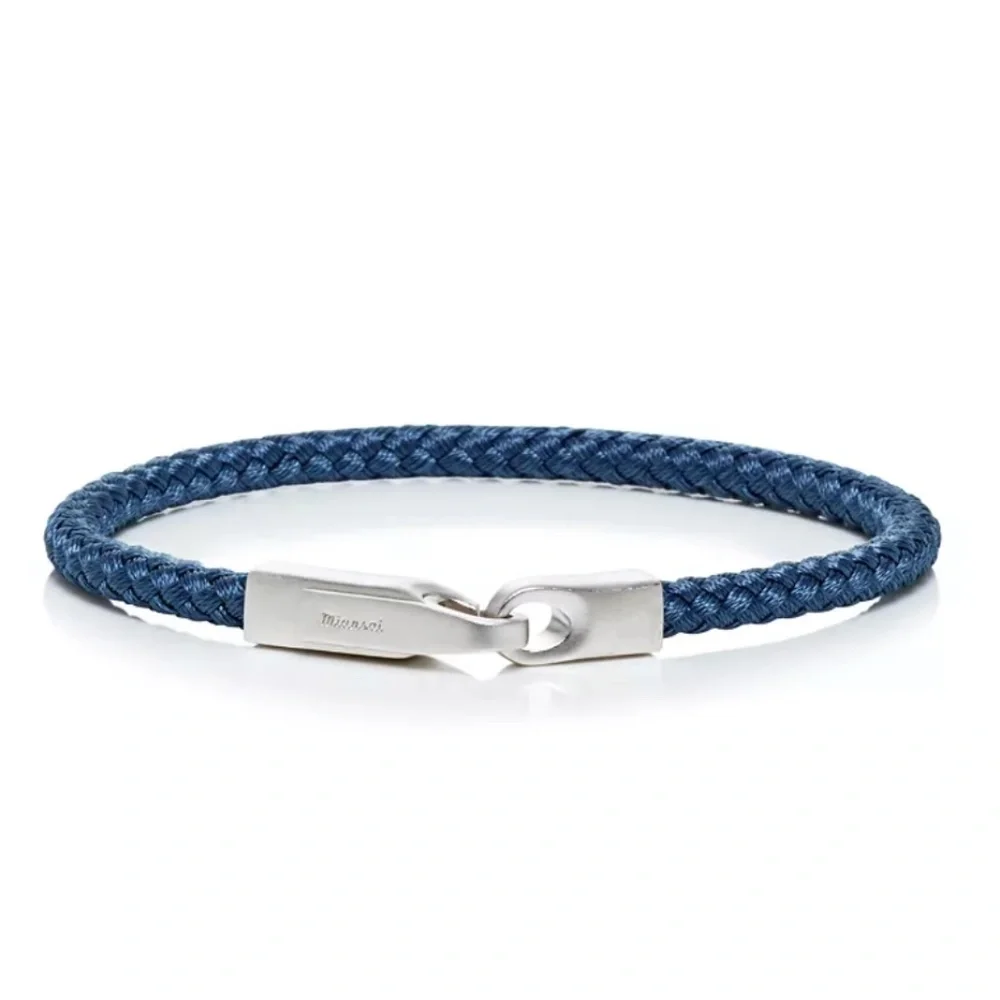 MIANSAI Mens Blue Rodium Plated Sterling Silver Crew Rope Bracelet - Picture 1 of 7